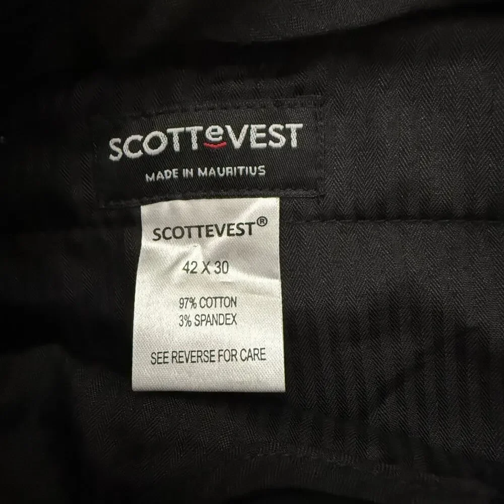 SCOTTeVEST Chino Tech Men's Pants Casual Utility Travel Workwear Black Sz 42x30